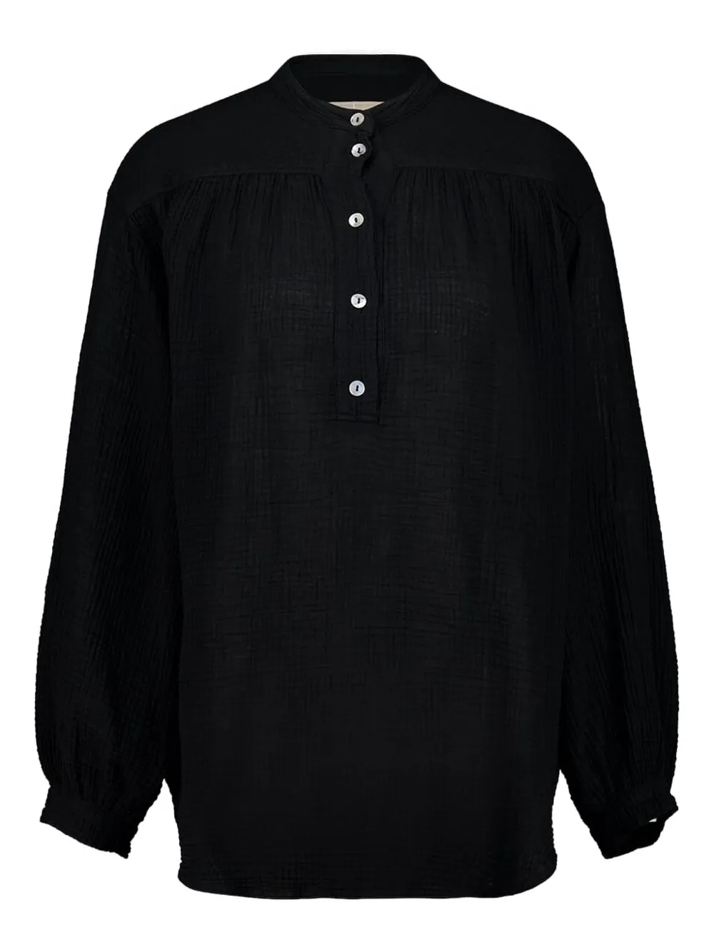 120% Lino blusa con botones | negro | Image 1