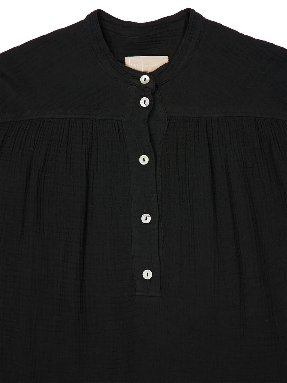 120% Lino Buttoned Long-sleeve Blouse In Black