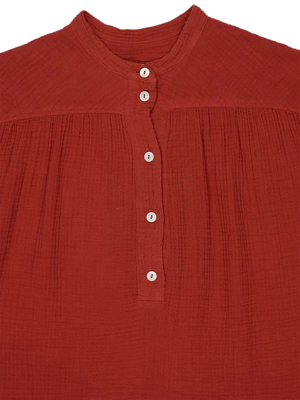 120% Lino Button Long-sleeve Blouse In Red