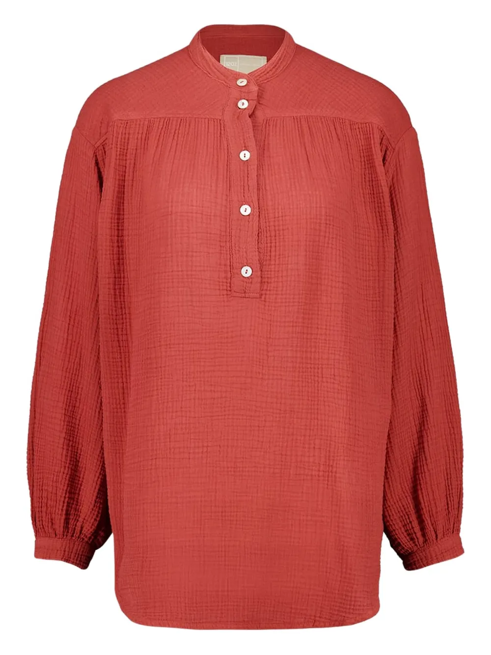120% Lino blusa con botones | rojo | Image 1