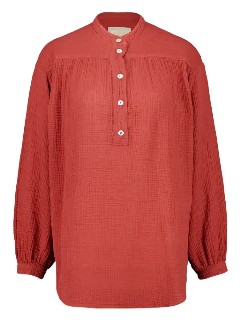 120% Lino button long-sleeve blouse