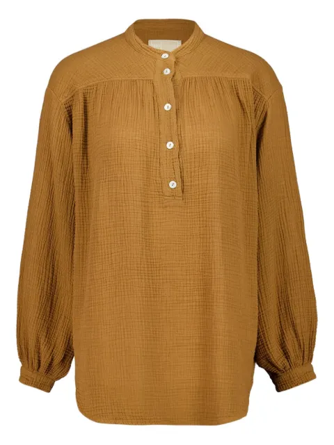 120% Lino button long-sleeve blouse