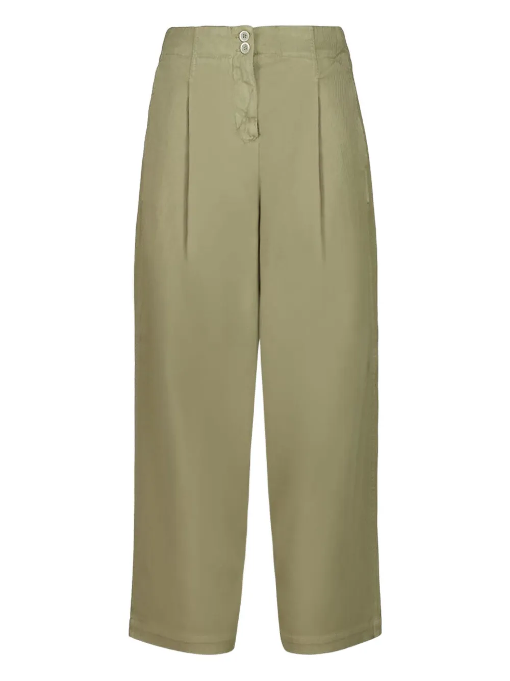 120% Lino Button Pleated Trousers In Green