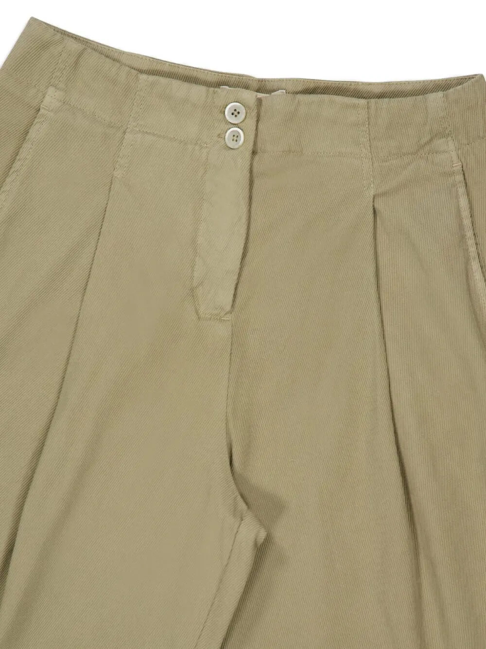 120% Lino Button Pleated Trousers In Green