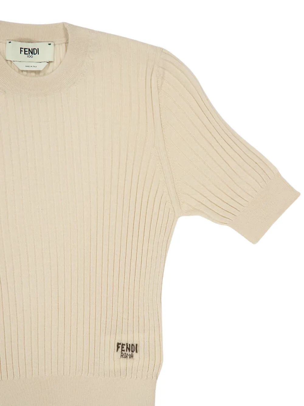 Fendi Ribbed Essential T-shirt In Neutral