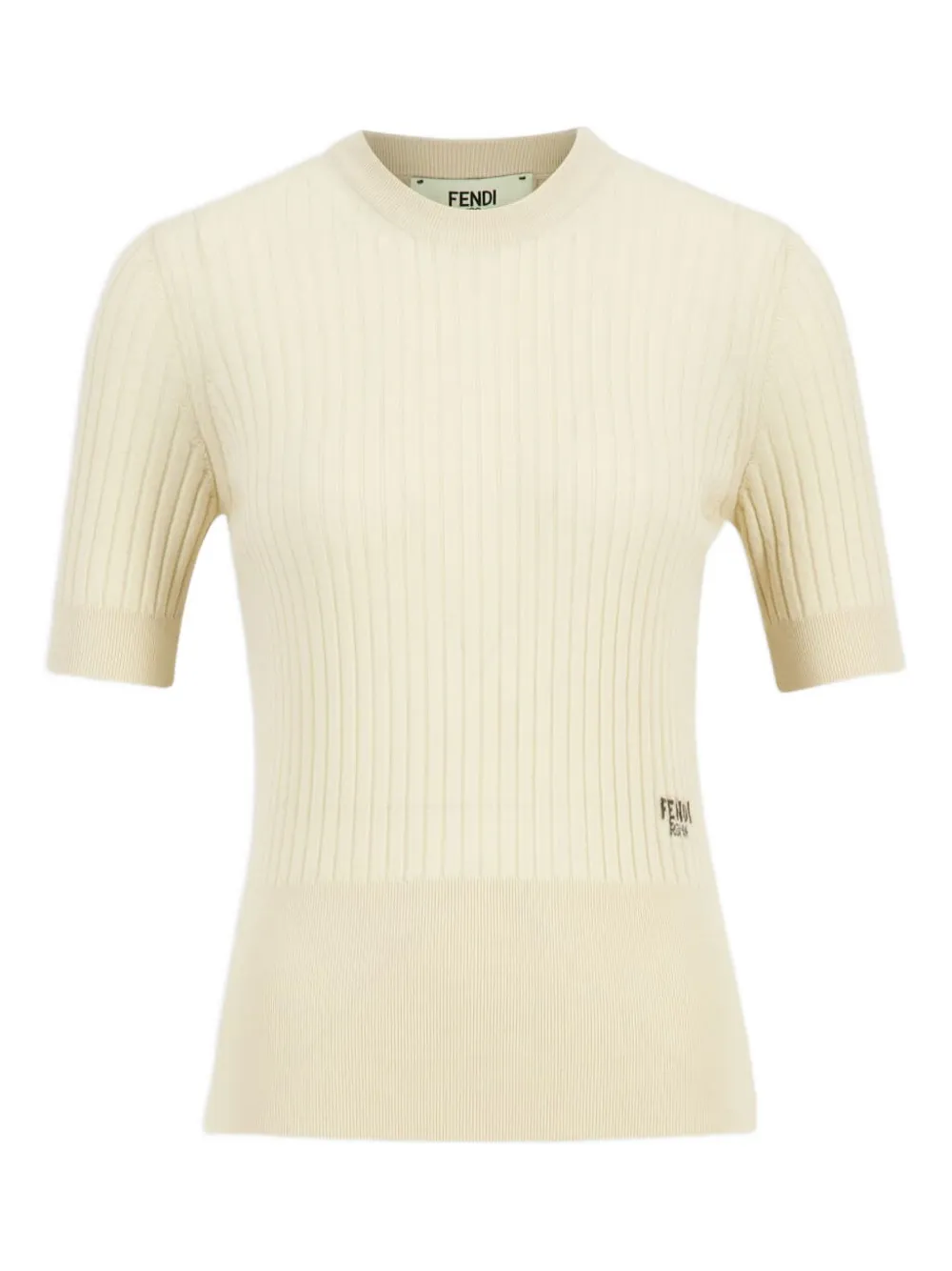 Fendi Ribbed Essential T-shirt In Neutral