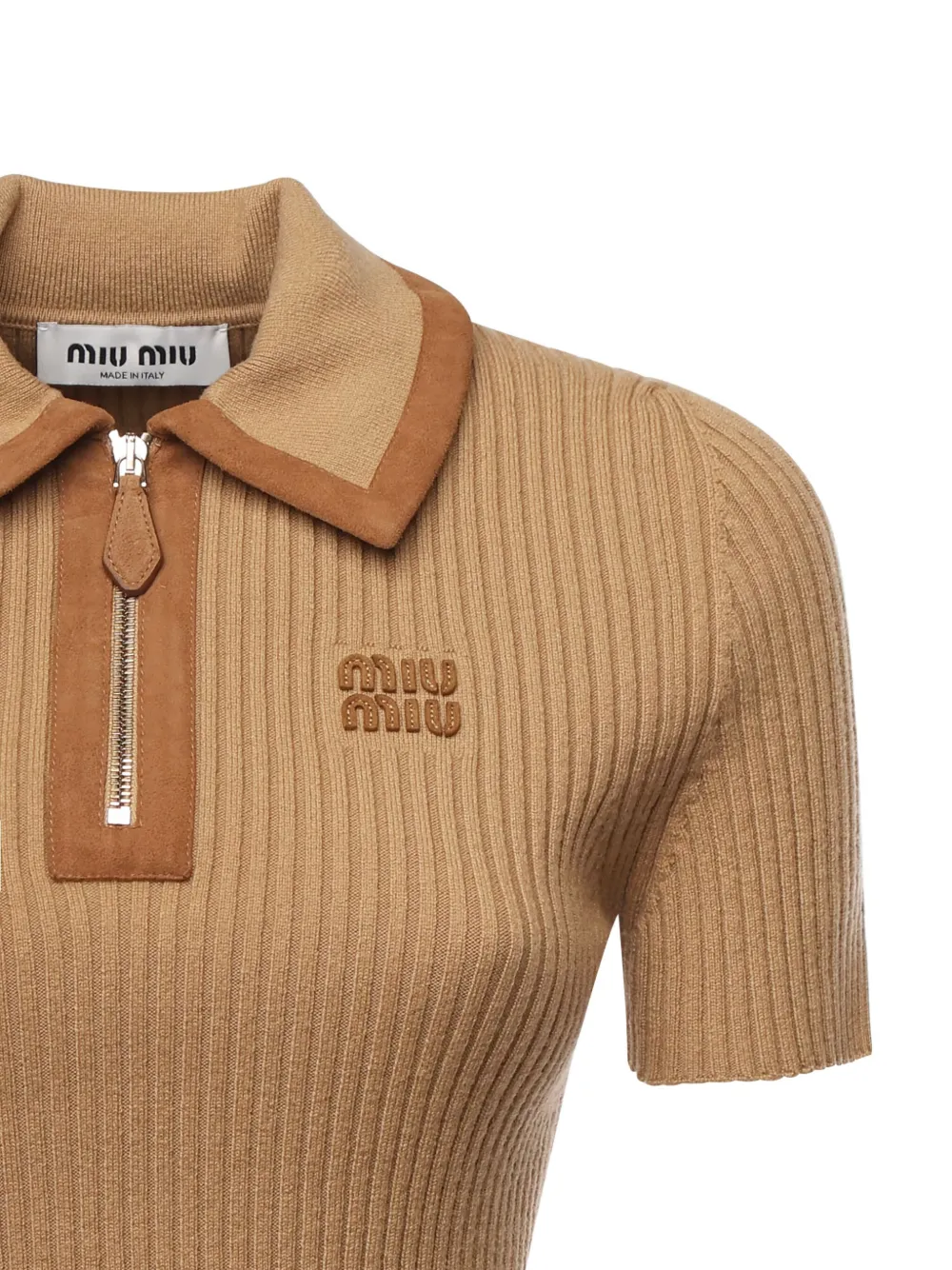 Miu Geribbeld poloshirt Beige