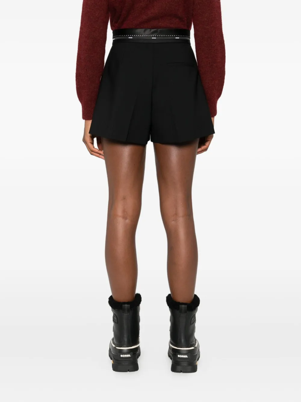 Msgm Pleated Satin-trimmed Shorts In Black