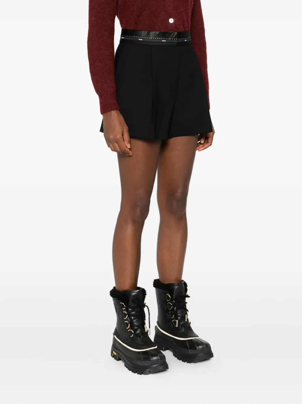 Msgm Pleated Satin-trimmed Shorts In Black