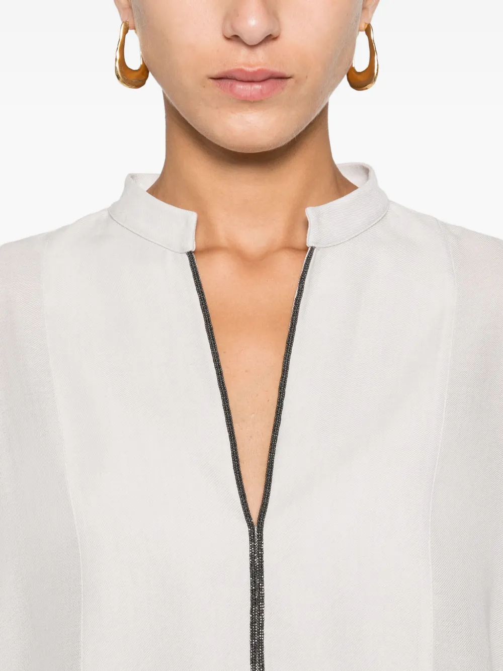 Brunello Cucinelli Women Silk Stretch Satin Blouse In Gray