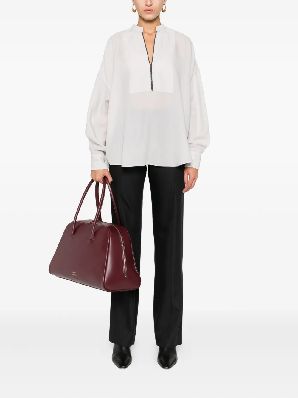 Brunello Cucinelli Monili-chain silk blouse - Grijs