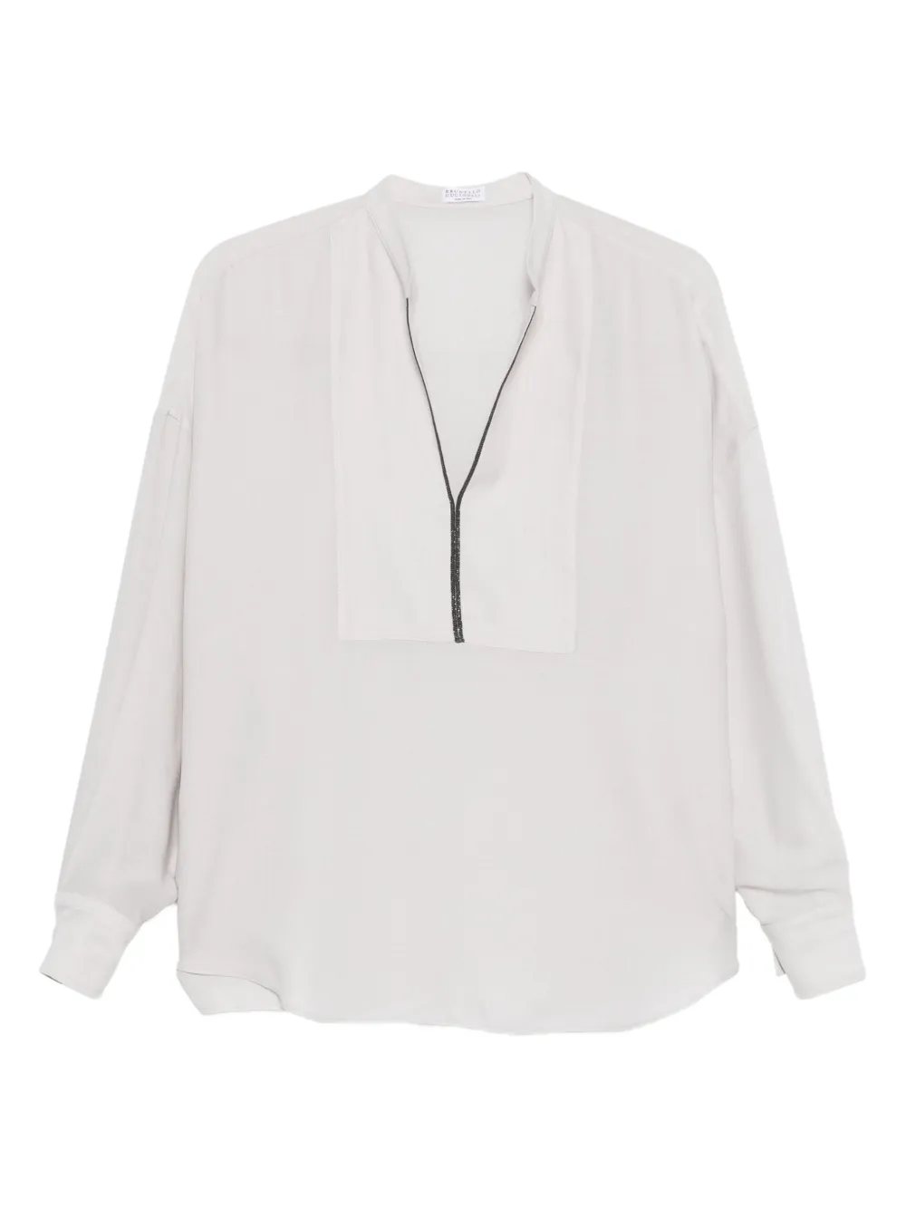 Brunello Cucinelli Monili-chain Silk Blouse In Gray