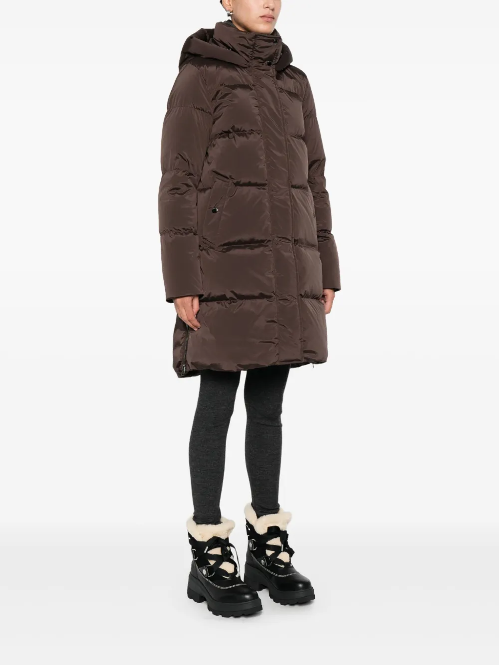 Woolrich Mid-thigh Length Quilted Jacket In Brown