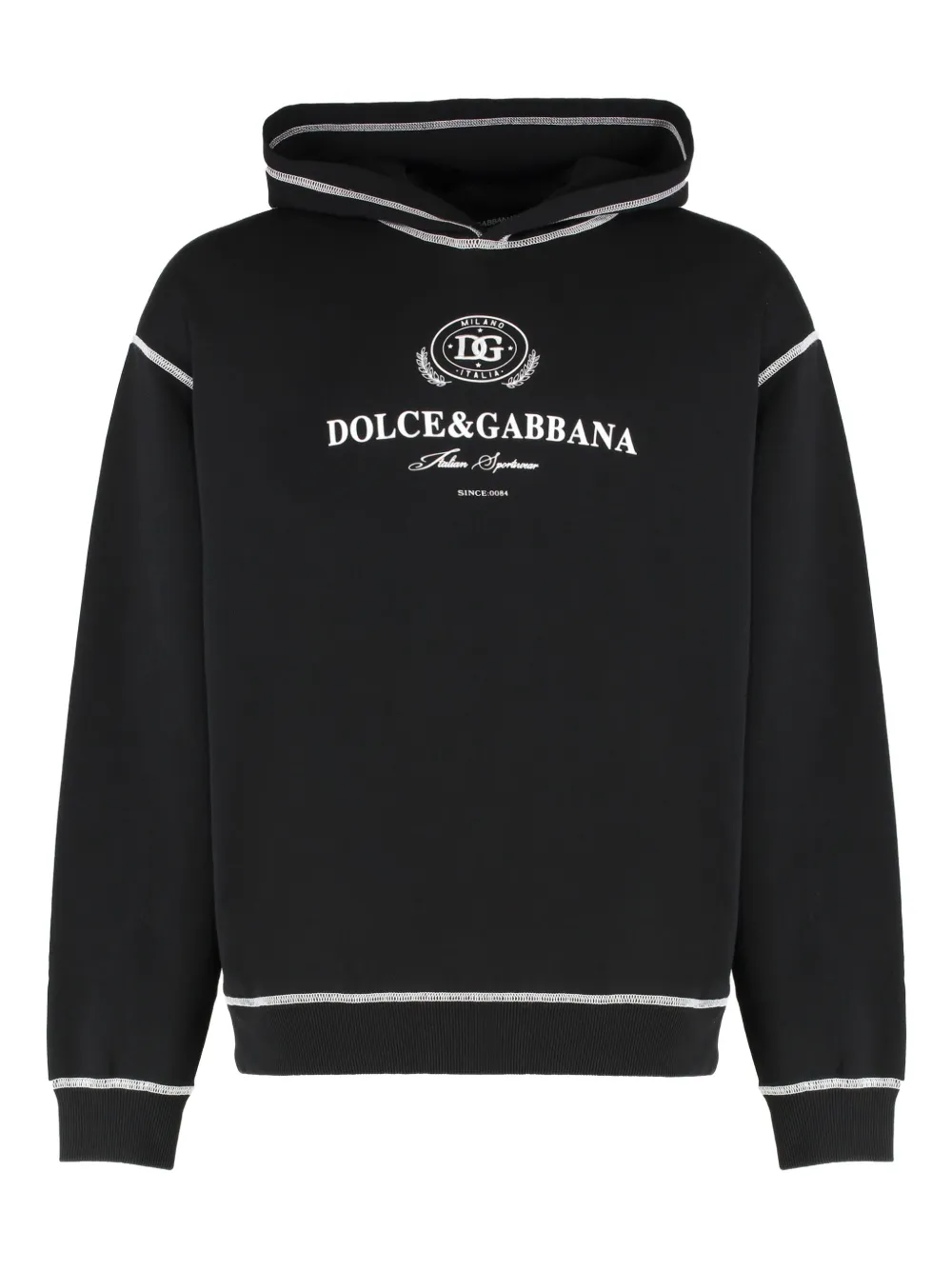 Dolce & Gabbana Hooded Sweatshirt With Contrasting Stitching And Logo Detail In Black