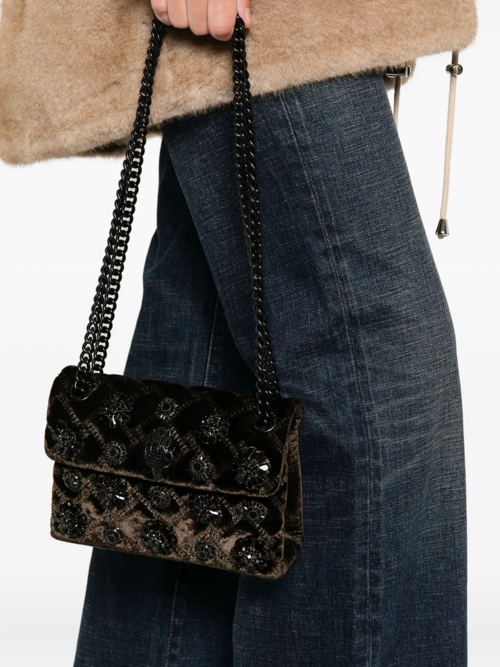 Kurt Geiger London Kensington mini-crossbodytas met kristallen Bruin