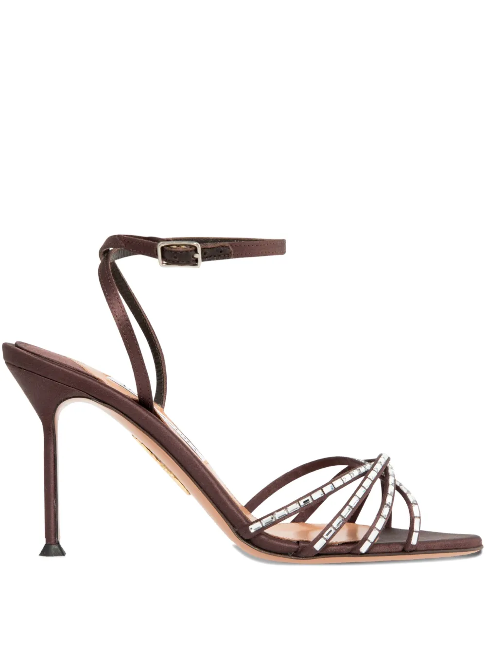 Aquazzura crystal-embellished satin sandals Brown
