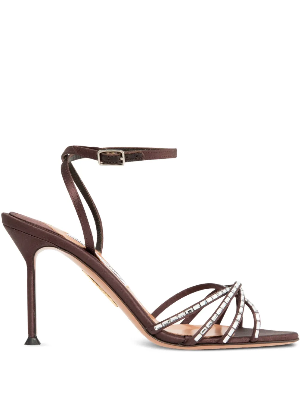 Aquazzura crystal-embellished satin sandals Brown