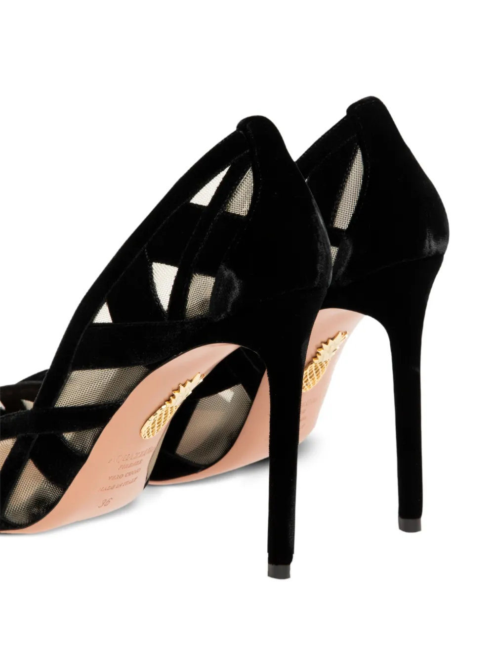 Aquazzura 105mm velvet-mesh pumps Black