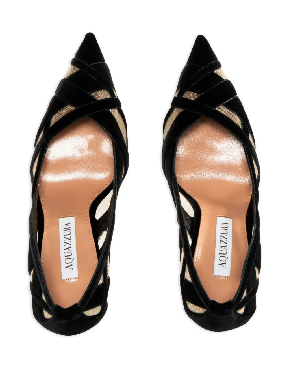 Aquazzura 105mm velvet-mesh pumps Black