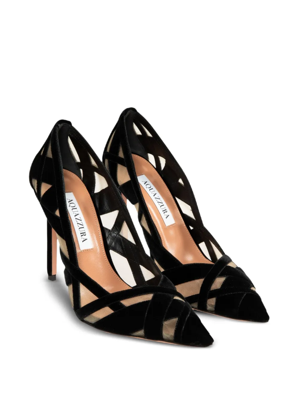 Aquazzura 105mm velvet-mesh pumps Black