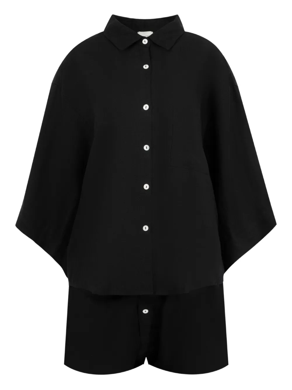 Deiji Studios button-front wide-sleeve shirt and shorts set | Black | Image 1