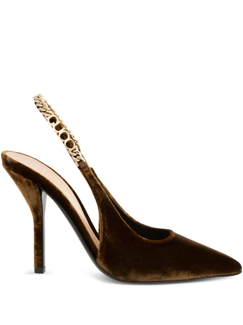 Gucci 105mm Signoria chain-embellished velvet pumps Brown