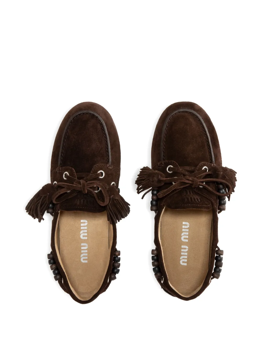 Miu beaded tassel loafers Brown