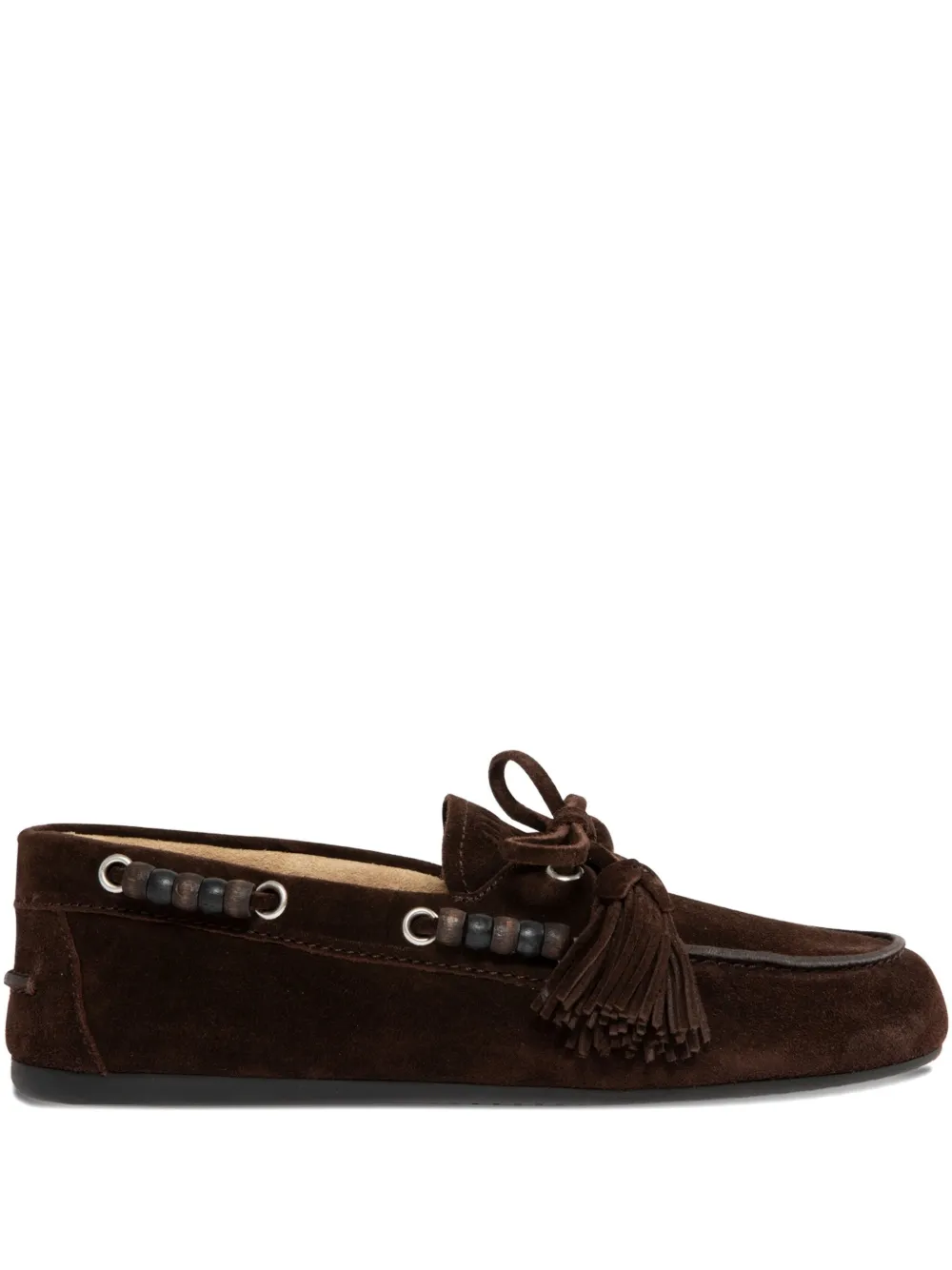 Miu beaded tassel loafers Brown