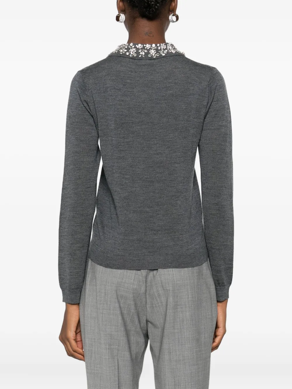 Liviana Conti Embellished-collar Polo-neck Sweater In Gray