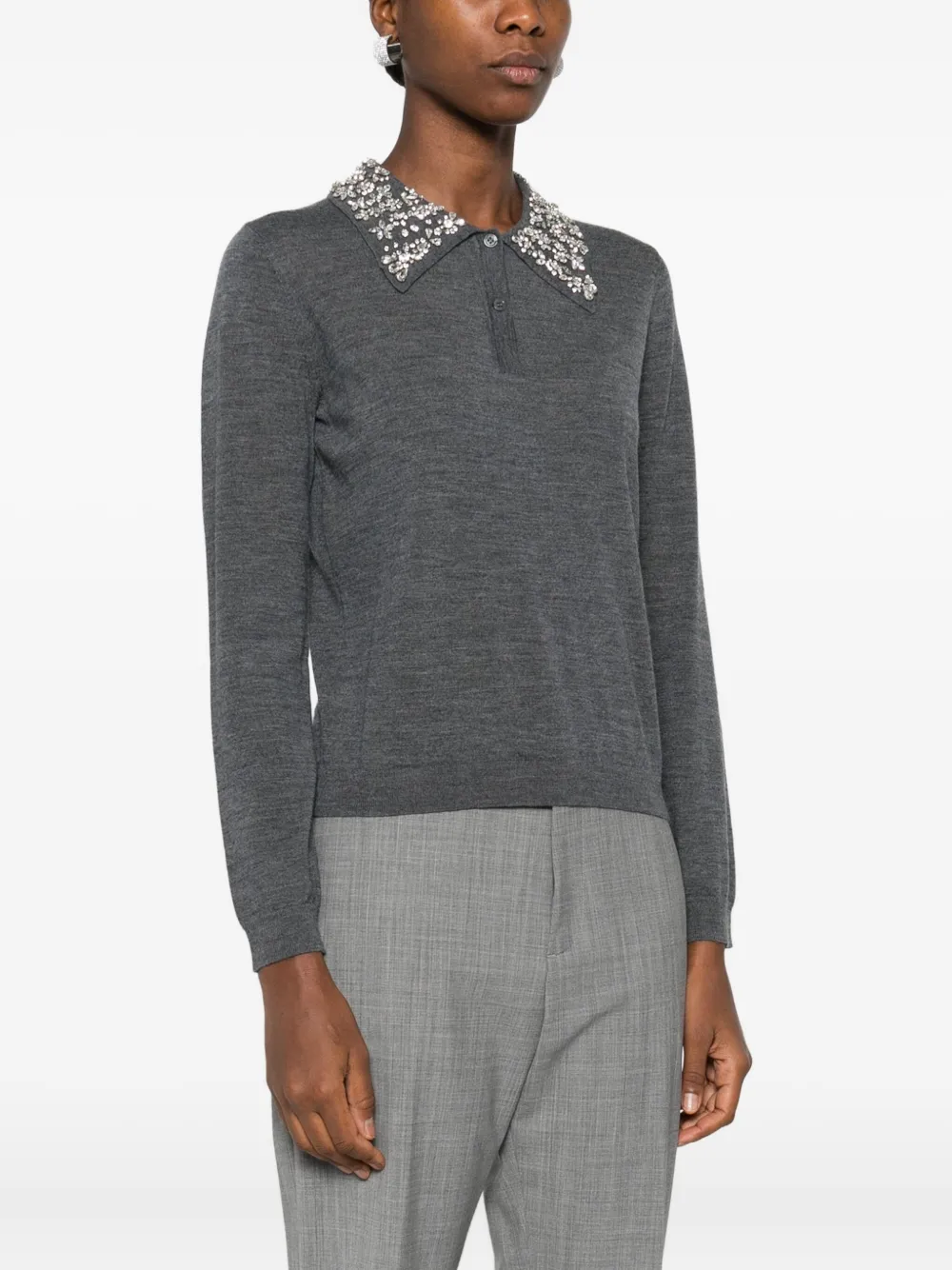 Liviana Conti Embellished-collar Polo-neck Sweater In Gray