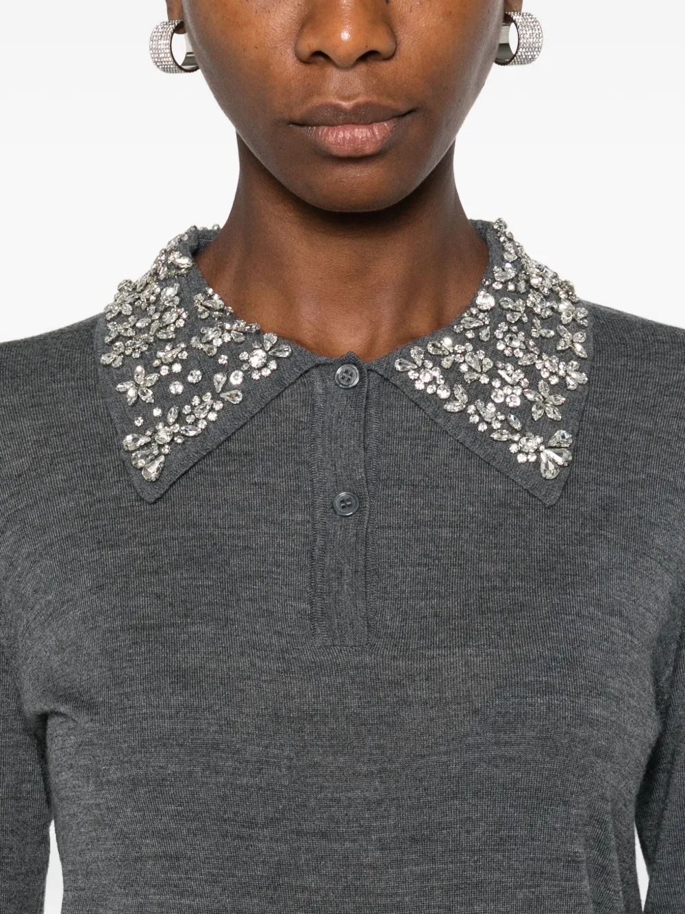 Liviana Conti Embellished-collar Polo-neck Sweater In Gray