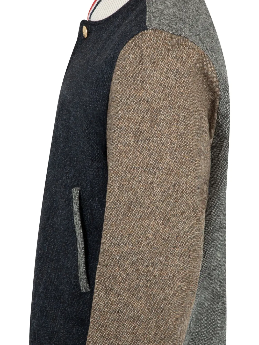 Thom Browne Donegal Tweed Colour-blocked Bomber Jacket In Brown