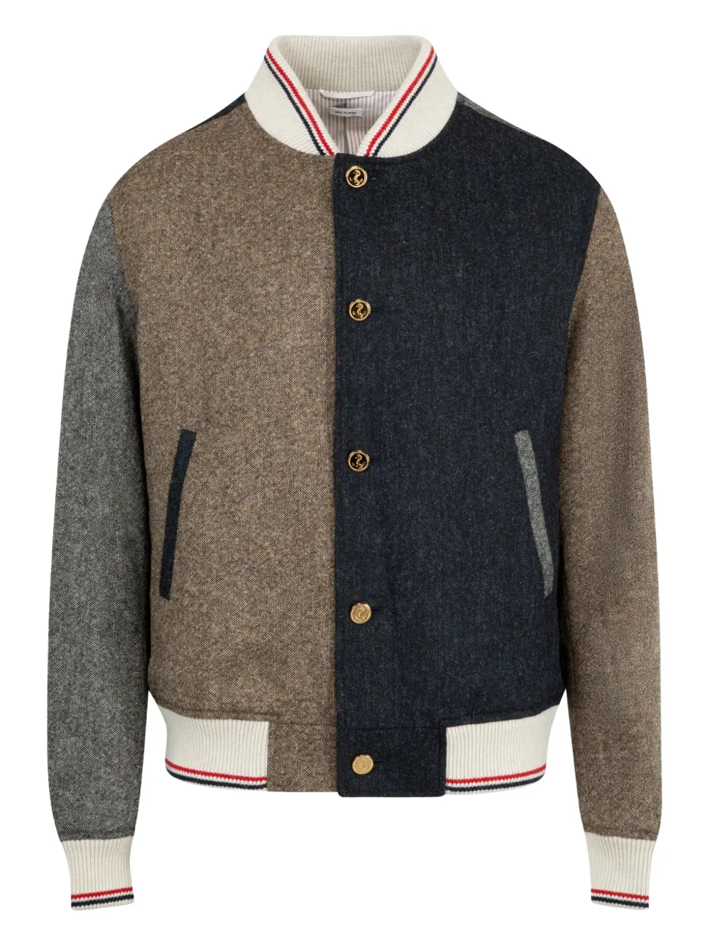 Thom Browne Donegal tweed colour-blocked bomber jacket | Brown | Image 1