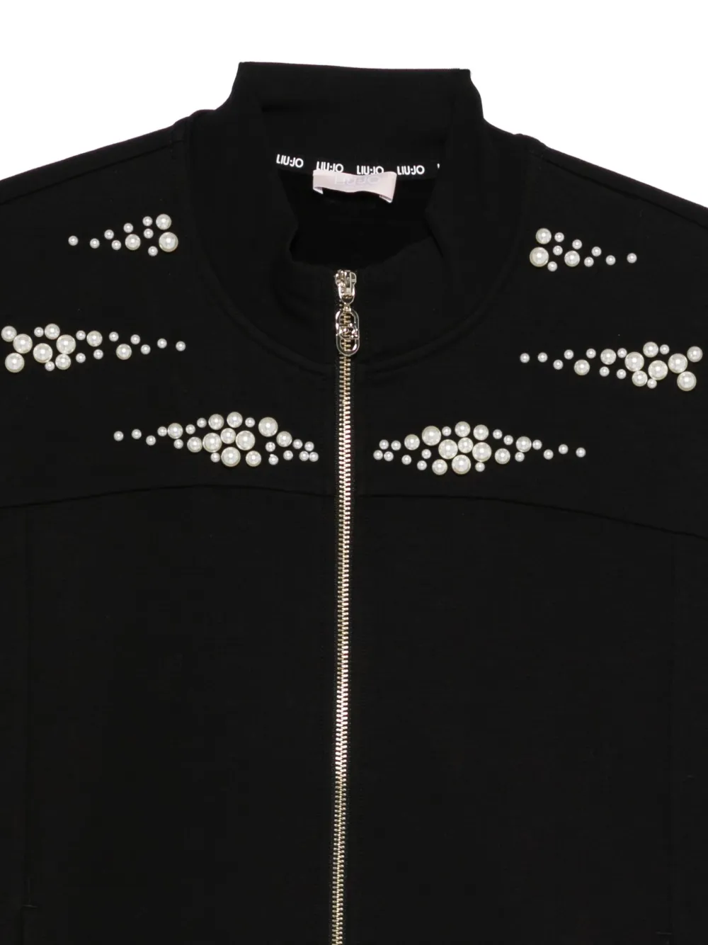 Liu •jo High Collar Black Sweatshirt With Pearl Embellishments In Black