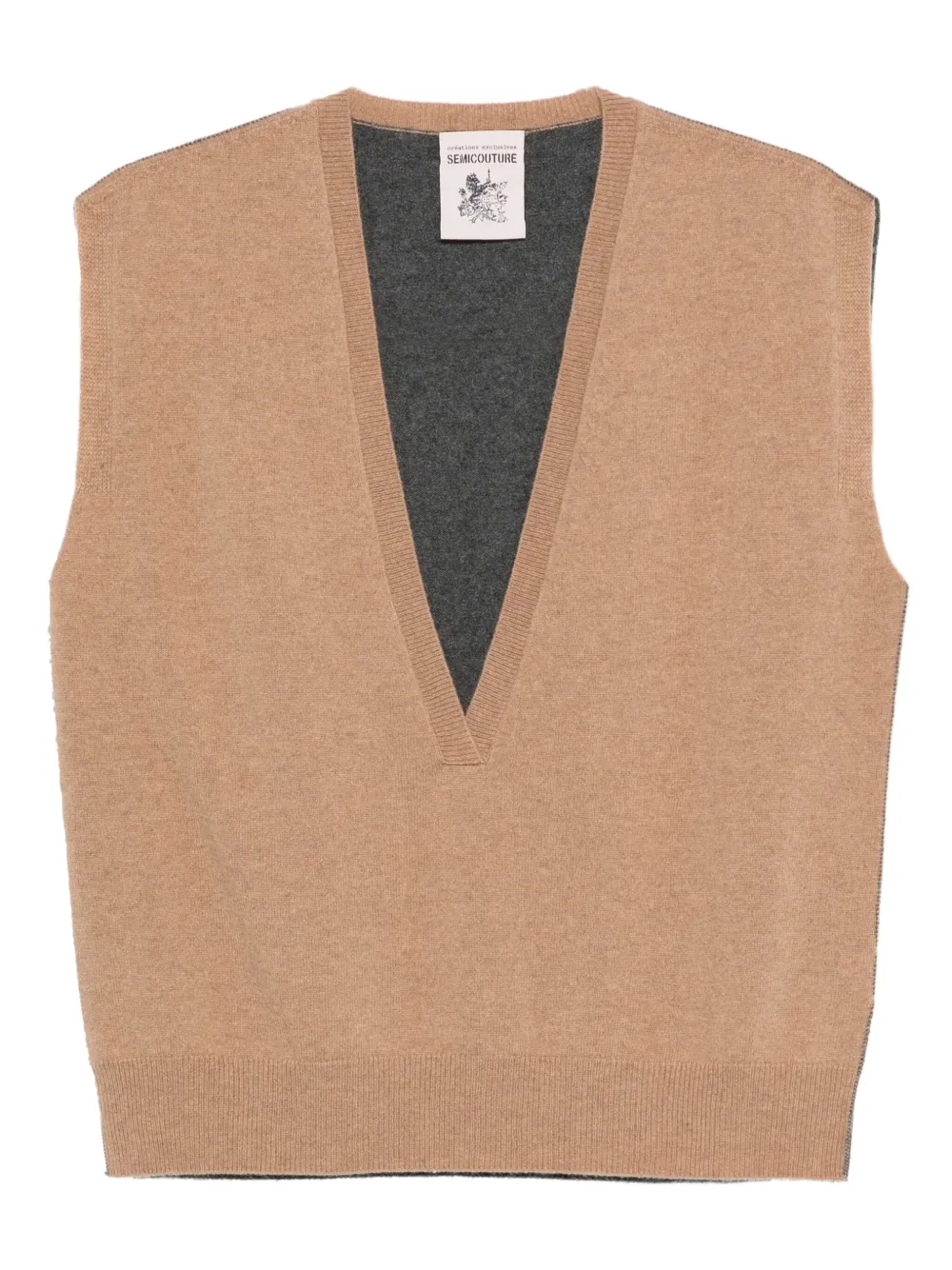 Semicouture V-neck Cashmere Knitted Vest In Brown