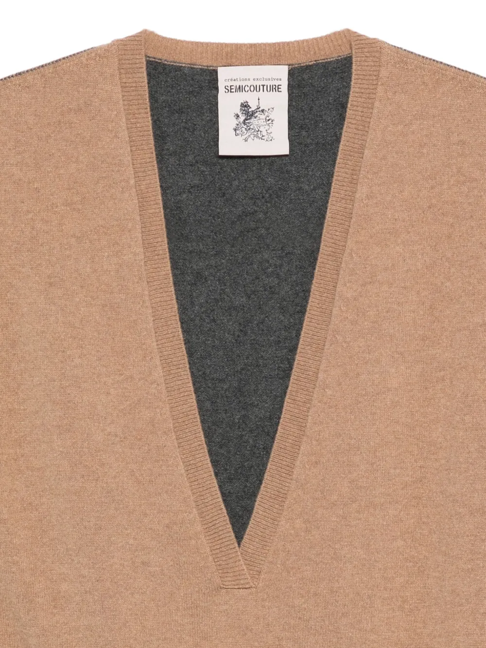 Semicouture V-neck Cashmere Knitted Vest In Brown