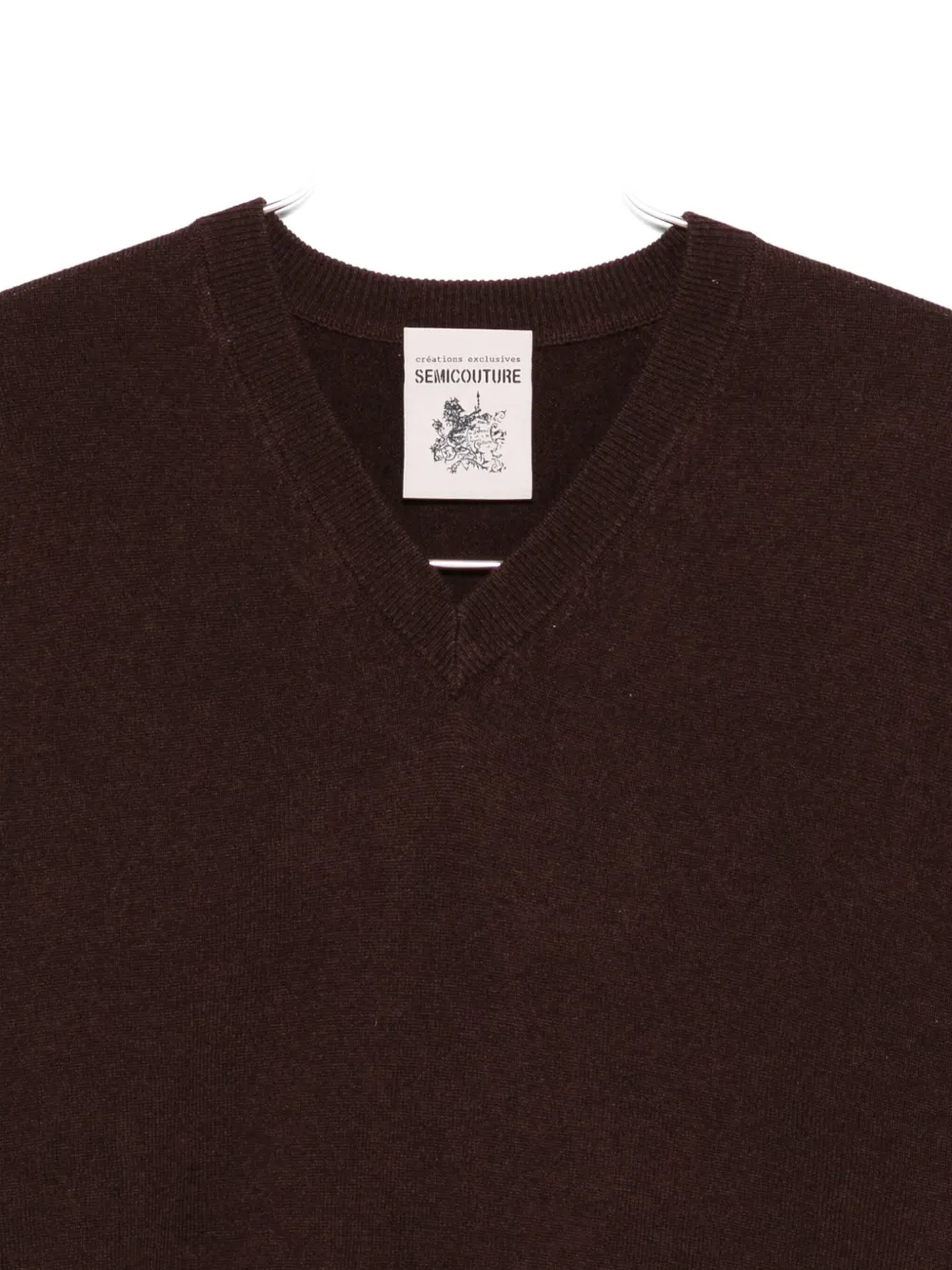 Semicouture Deep V-neck Brown Wool-cashmere Sweater In Black