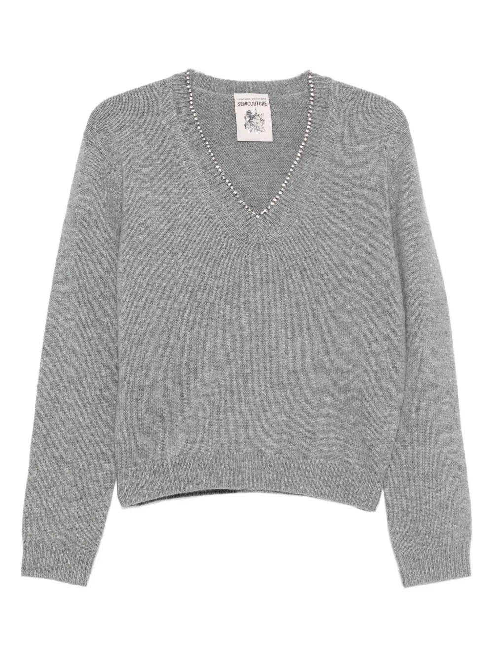 Semicouture embellished v-neck sweater | Grey | Image 1