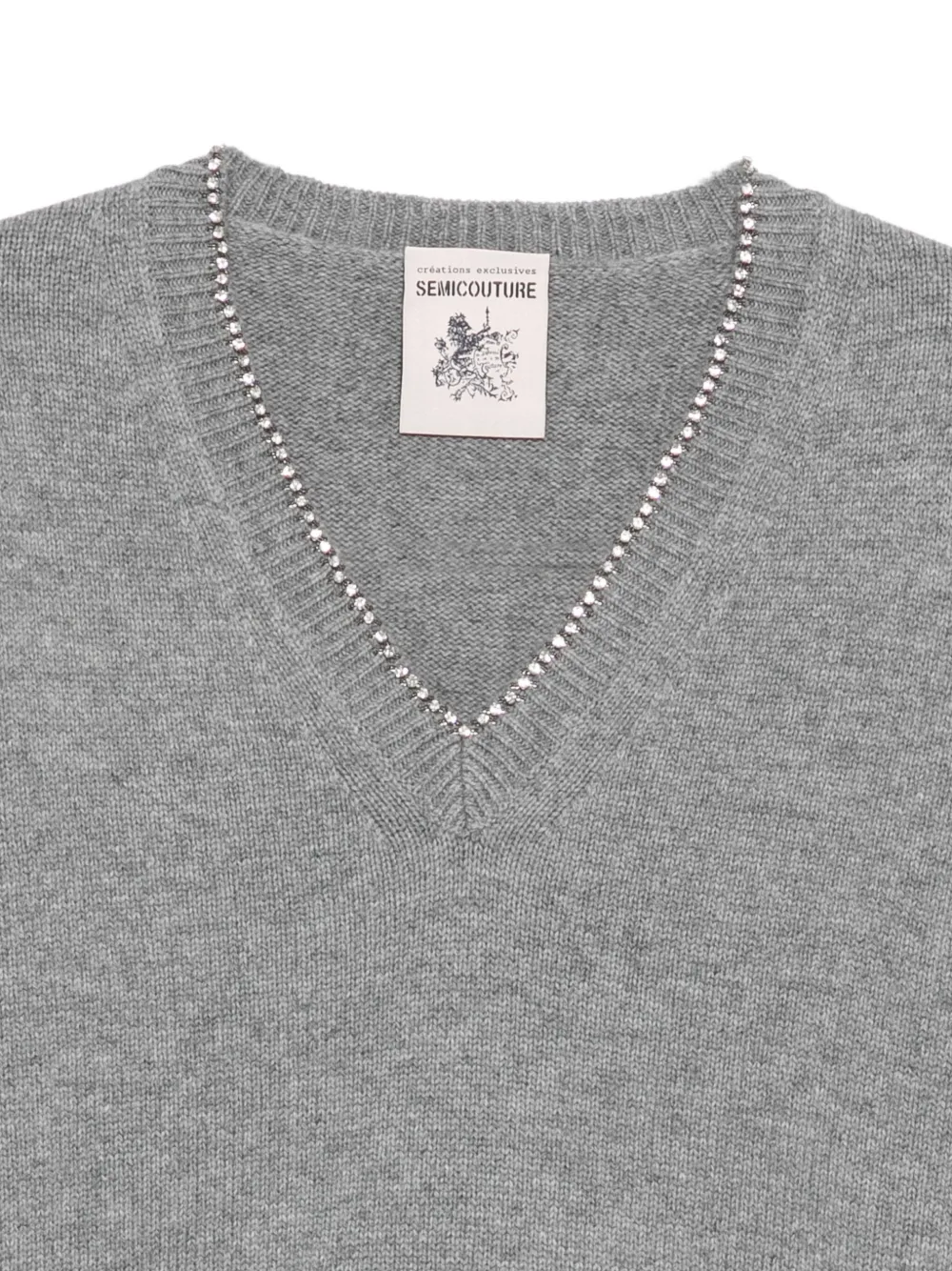 Semicouture Verfraaide trui met V-ahls Grijs