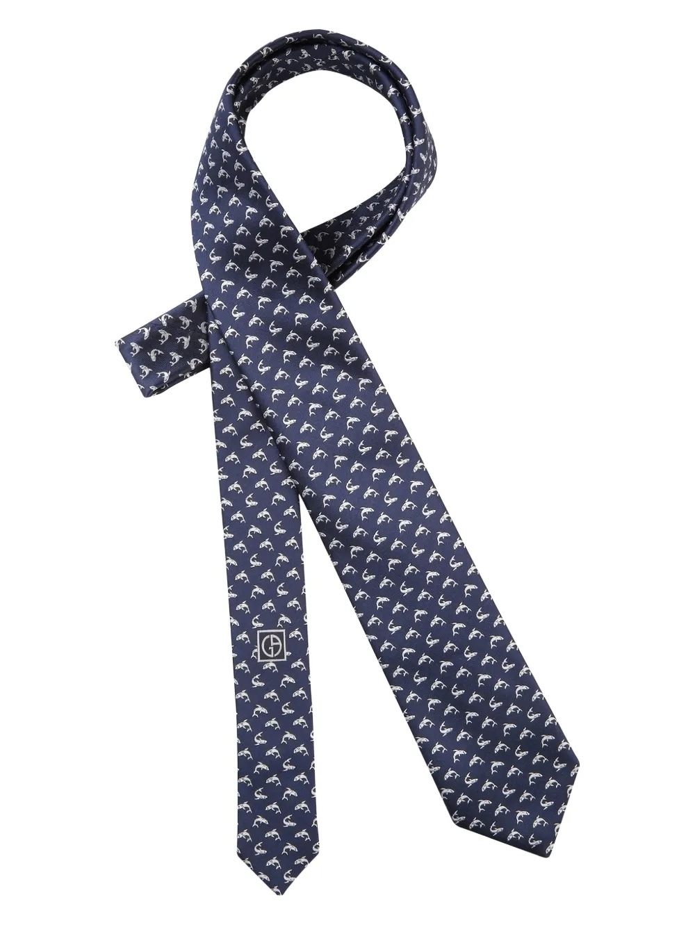 Giorgio Armani fish-print silk tie - Blauw