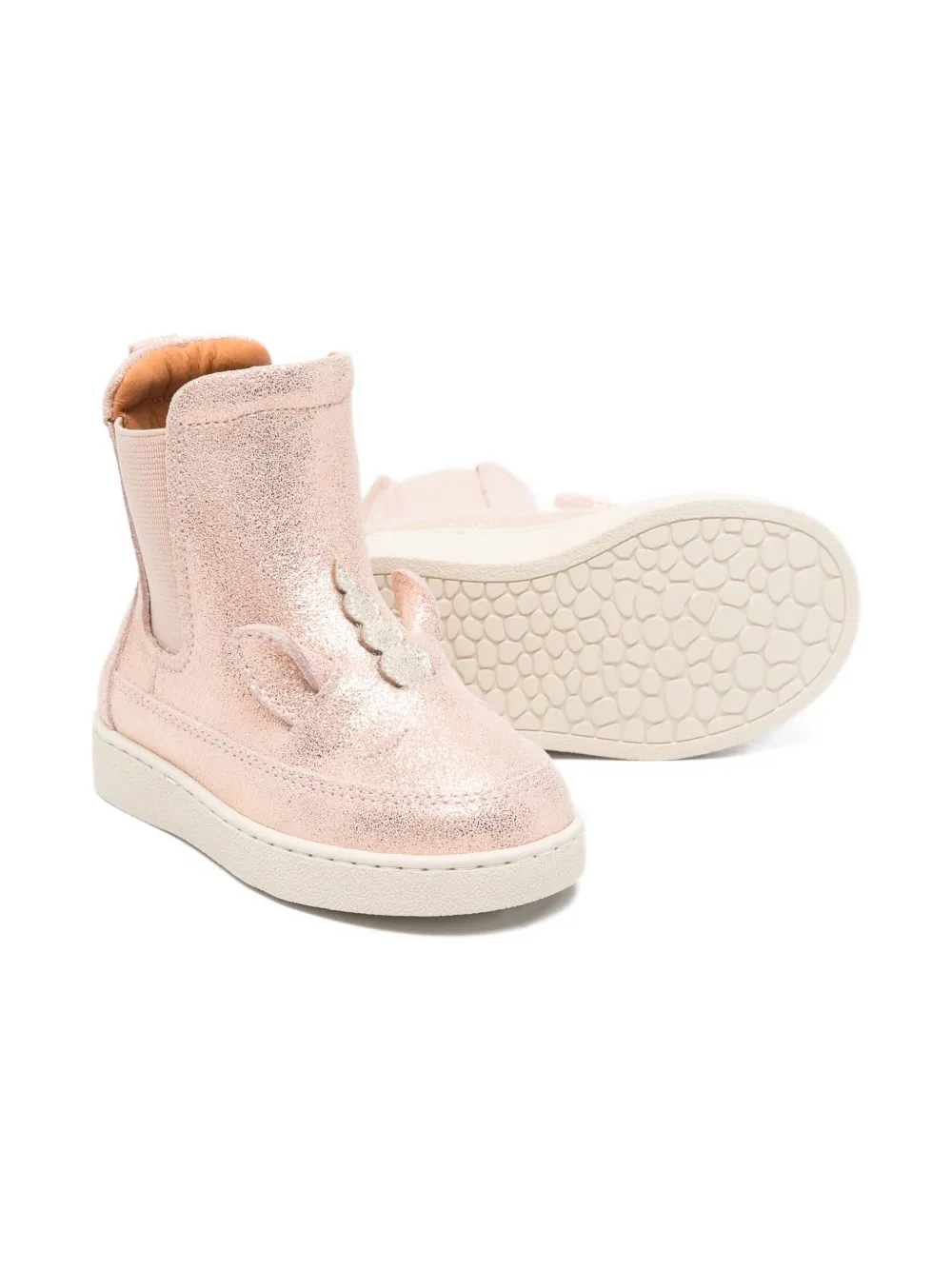 Donsje unicorn-appliqué leather boots - Roze