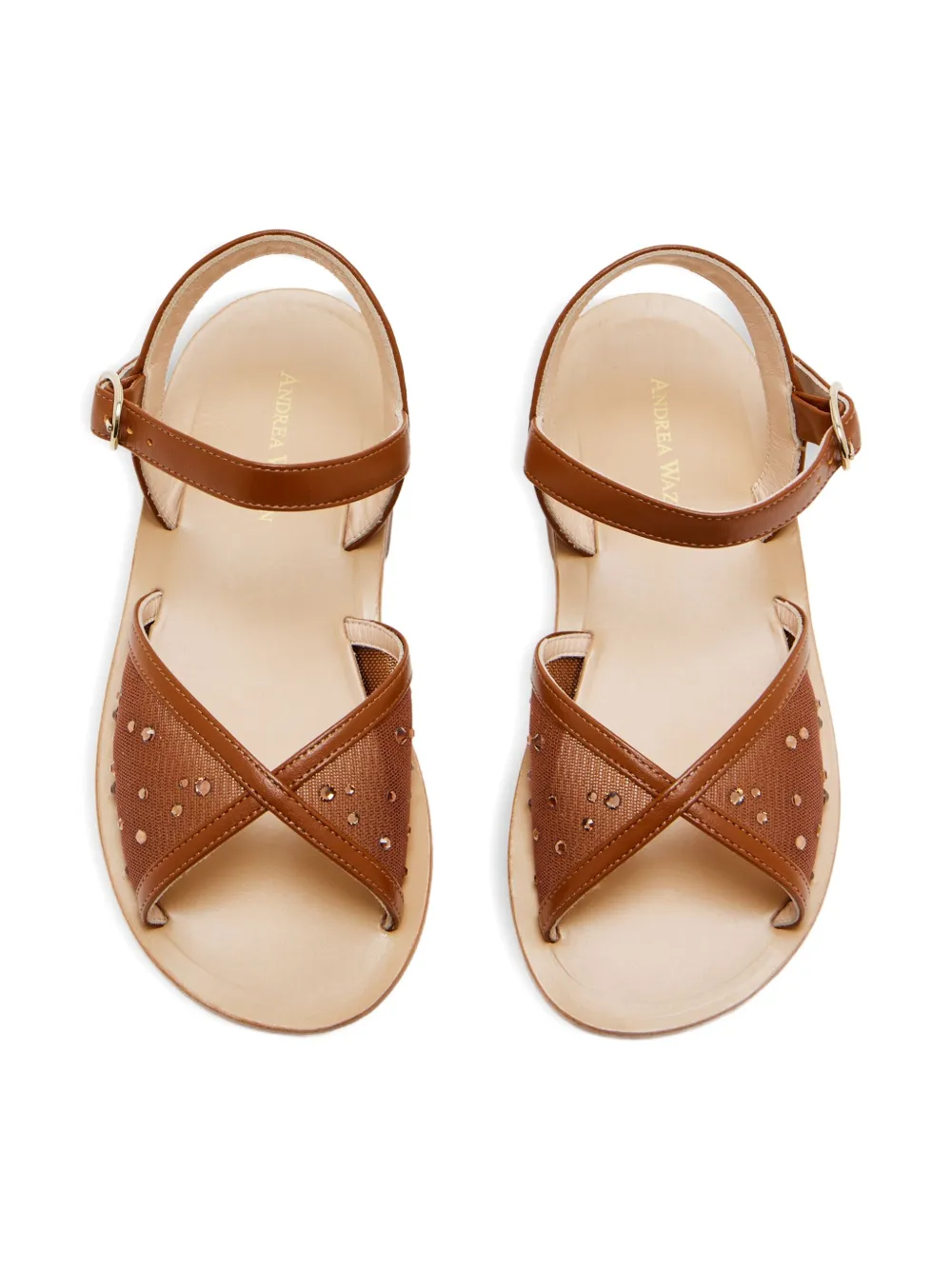 Andrea Wazen Katy crystal-embellished mesh sandals Brown