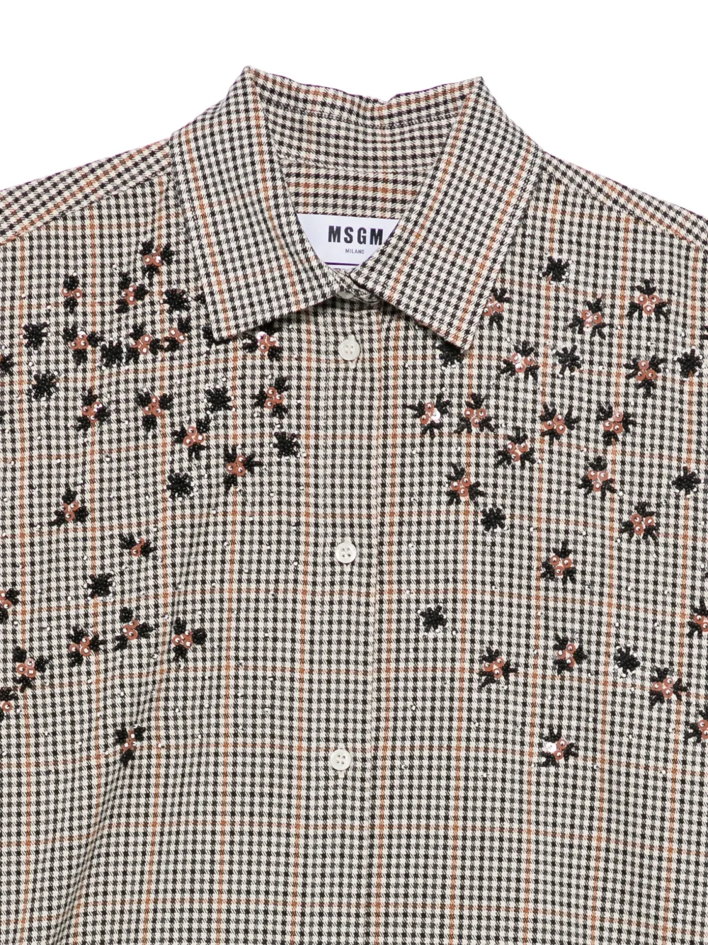 Msgm Gingham Embroidered Shirt In Brown
