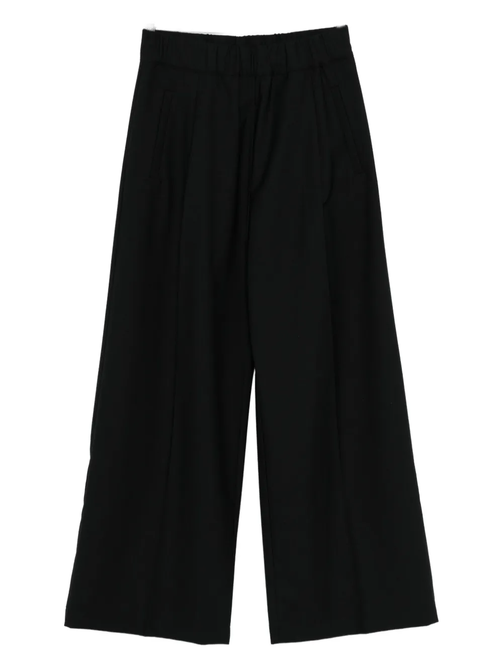 Semicouture Wide-leg Cropped Trousers With Elastic Waistband In Black