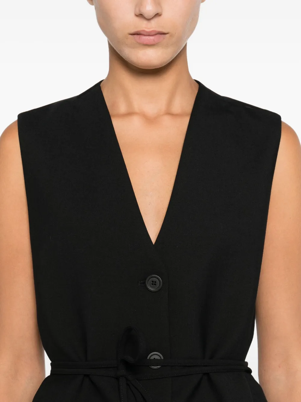 Semicouture Button-fastening Tie-waist Gilet In Black