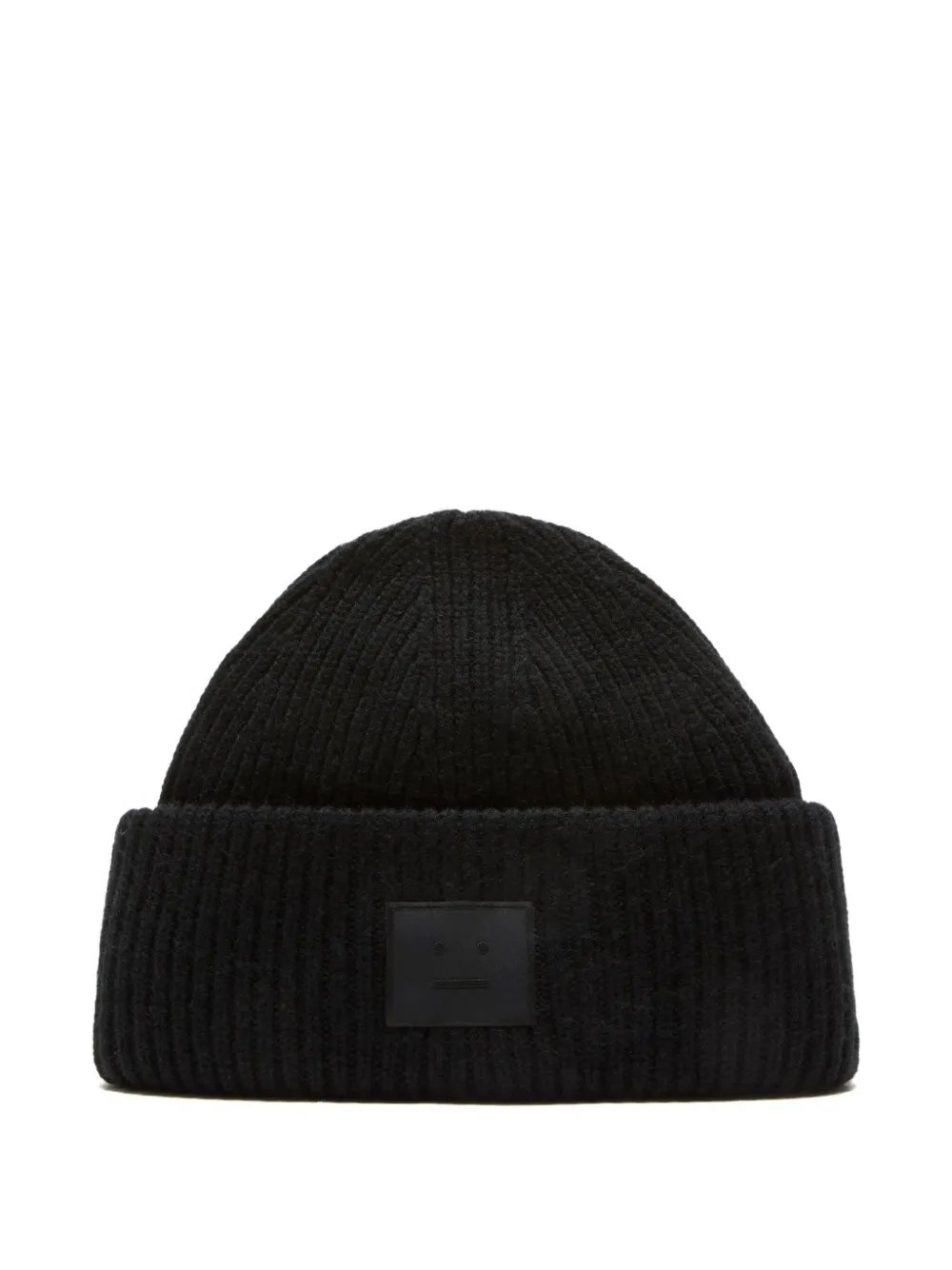 Acne Studios Ribbed Face-patch Beanie Hat In Black