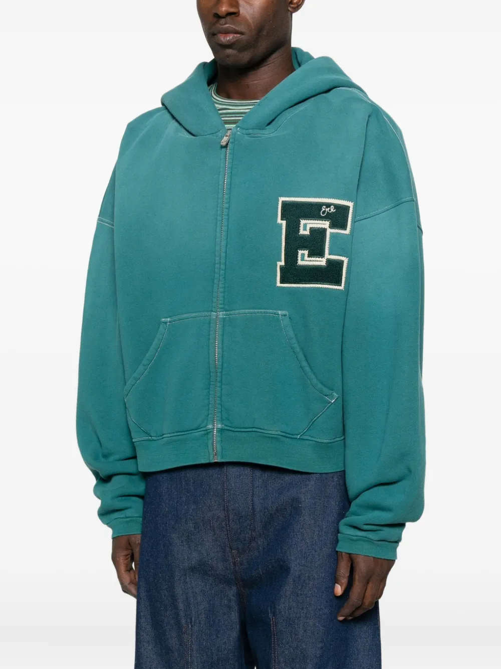 Erl Unisex Letterman Hoodie In Blue