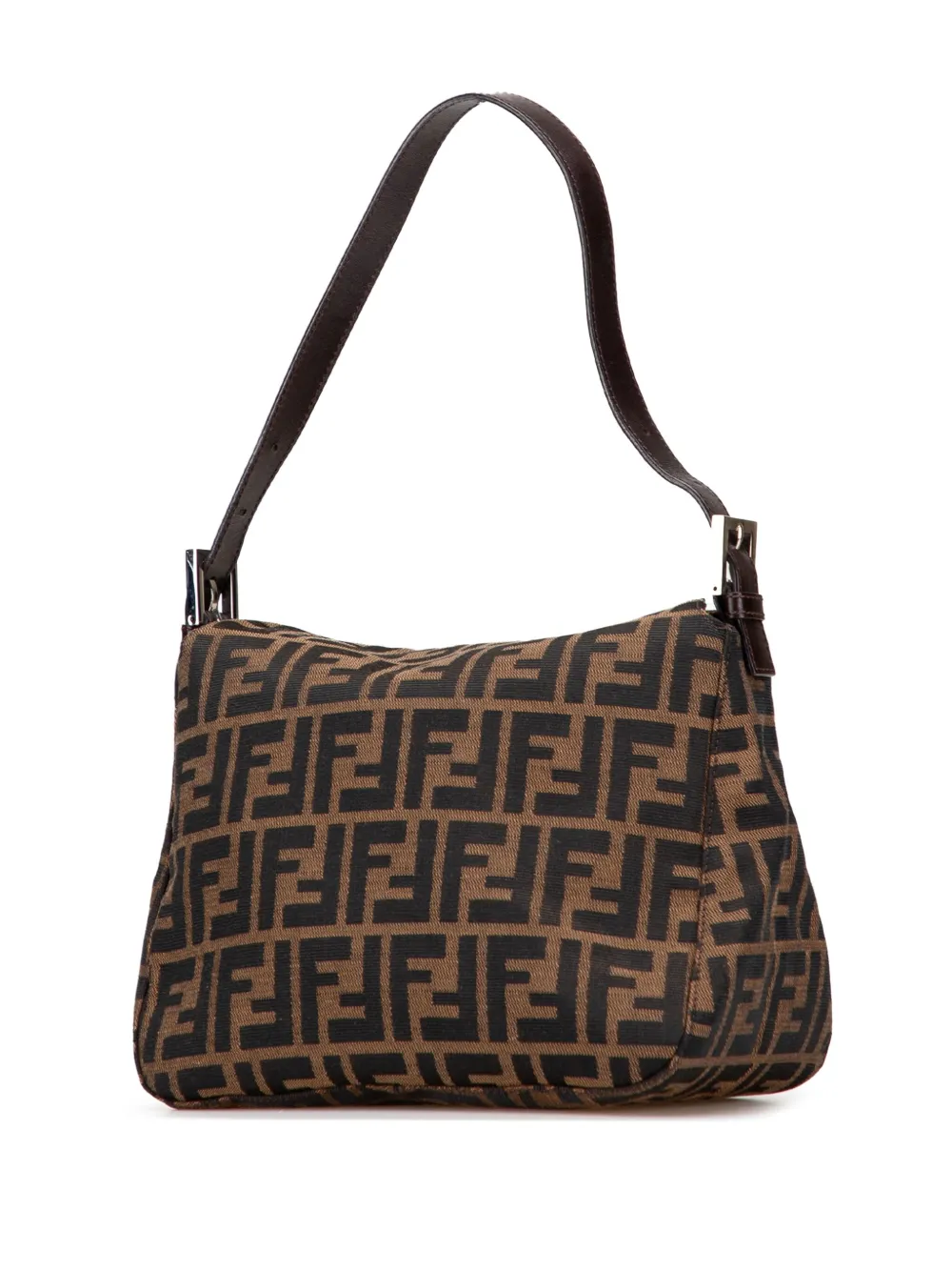 Pre-owned Fendi 2000-2010 Zucca Canvas Double Flap Mamma Shoulder Bag In Brown