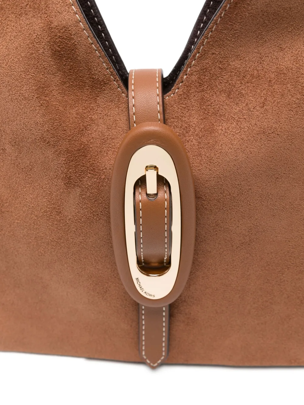 Michael Kors Suede Buckled Shoulder Bag In Brown