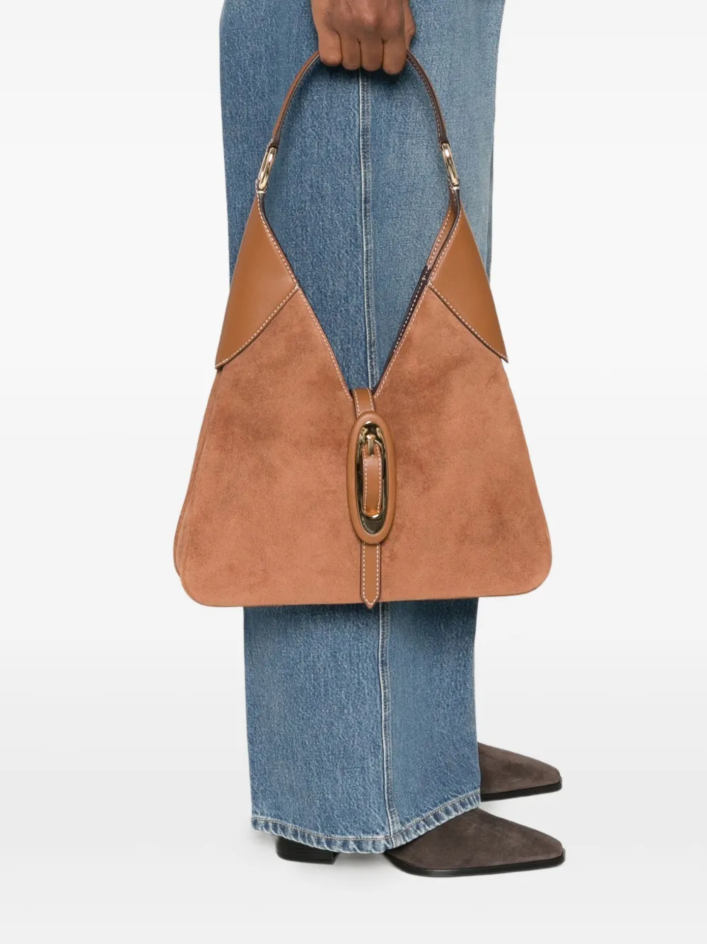Michael Kors suede buckled shoulder bag - Beige